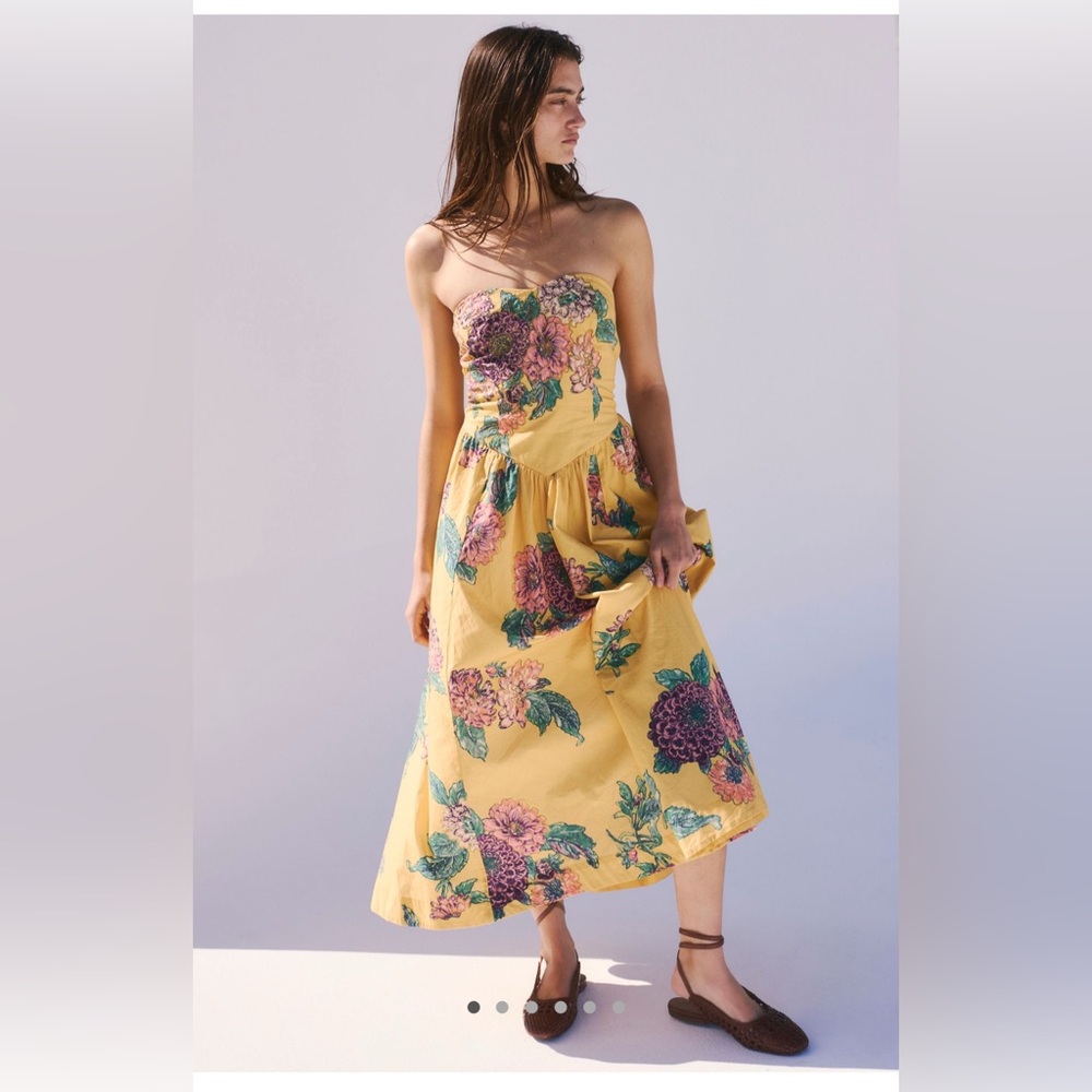 Floral Strapless Yellow Dress